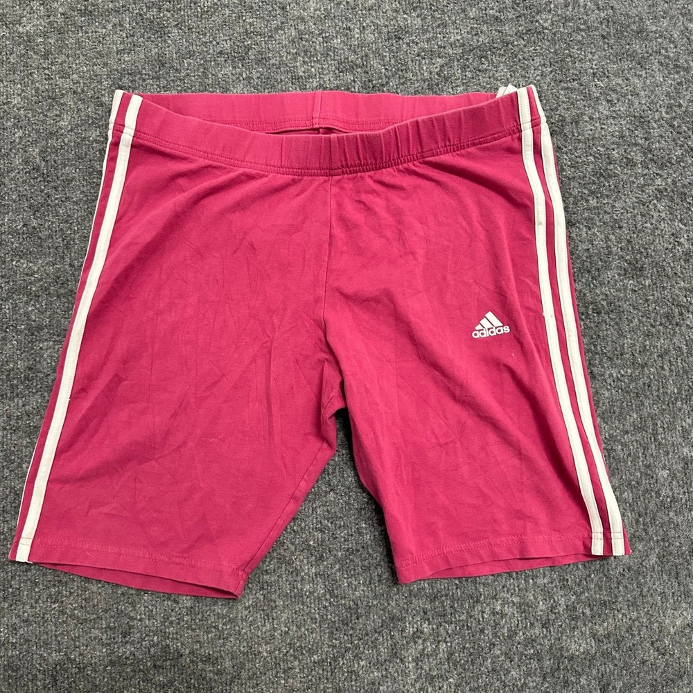 Adidas Biker Shorts Womens Size M Pink 3 Stripe Athletic Slim Fit Stretch